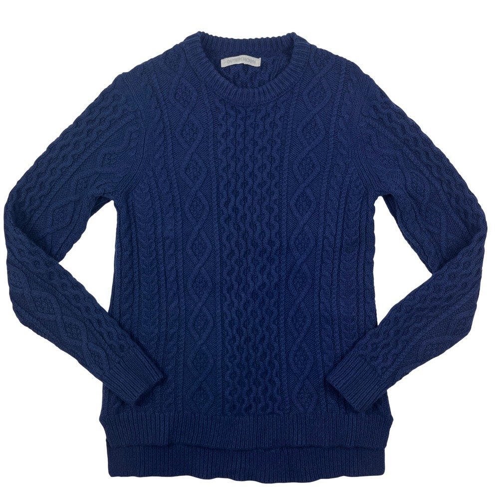 Outerknown Navy Blue Fisherman Cable Knit Sweater Merino Wool Blend Womens Small